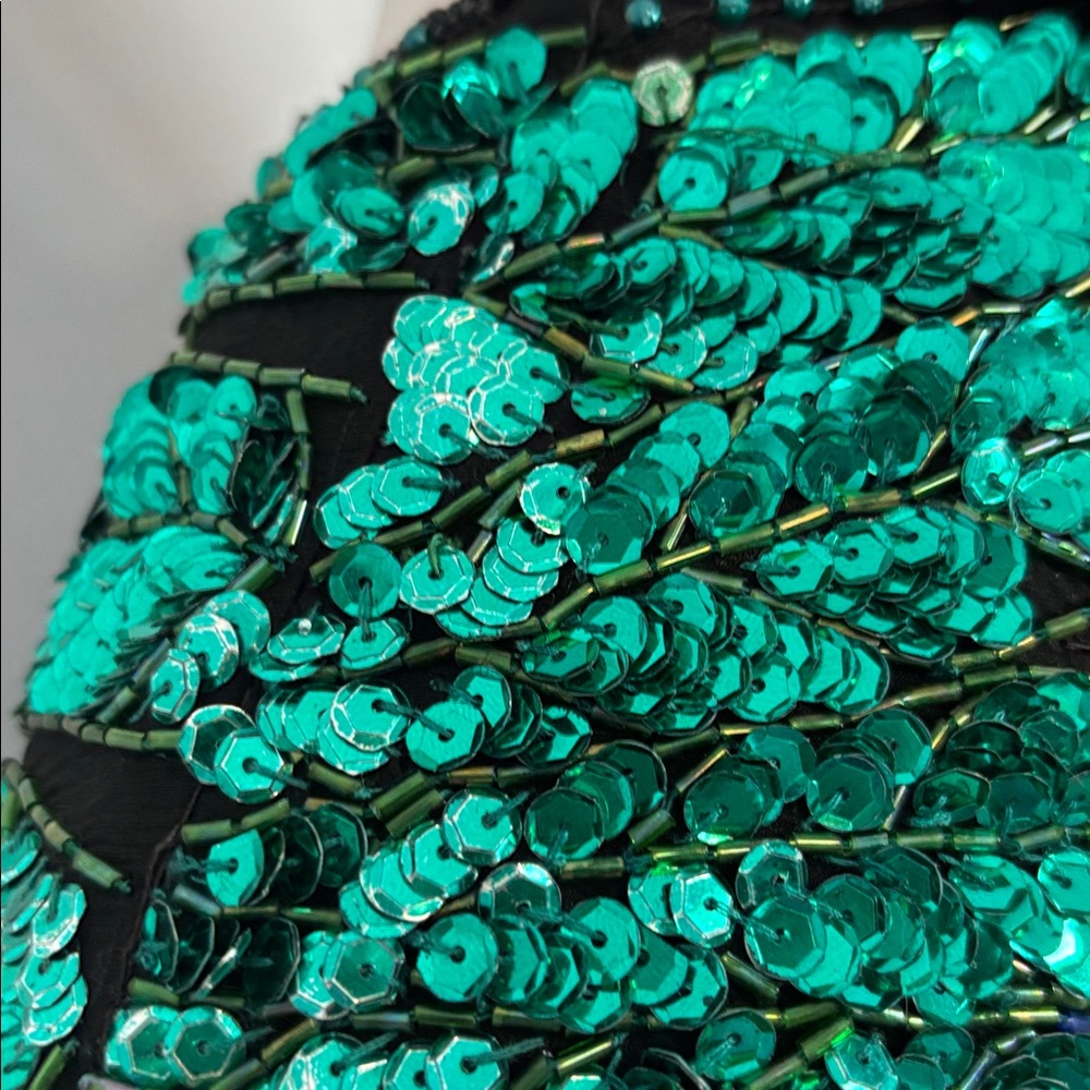 Vintage Carina Black Green Sequin Beaded Dress Size Medium 100% Silk Formal Sz M - Picture 13 of 15